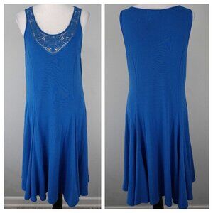 Ralph Lauren Blue Lace Floral Sleeveless Cotton Long Dress Size Large